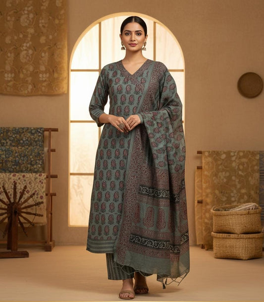 Women's Premium Angrakha Kurta Palazzo & Dupatta Suit Set