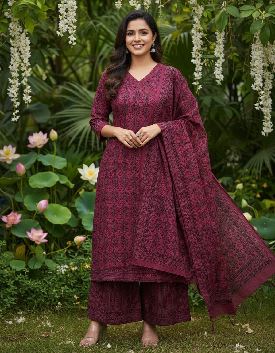 Women's Premium Angrakha Kurta Palazzo & Dupatta Suit Set