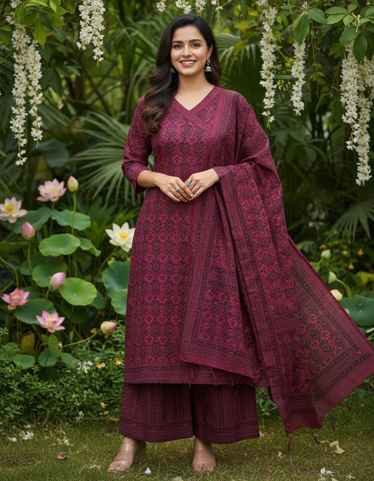 Women's Premium Angrakha Kurta Palazzo & Dupatta Suit Set
