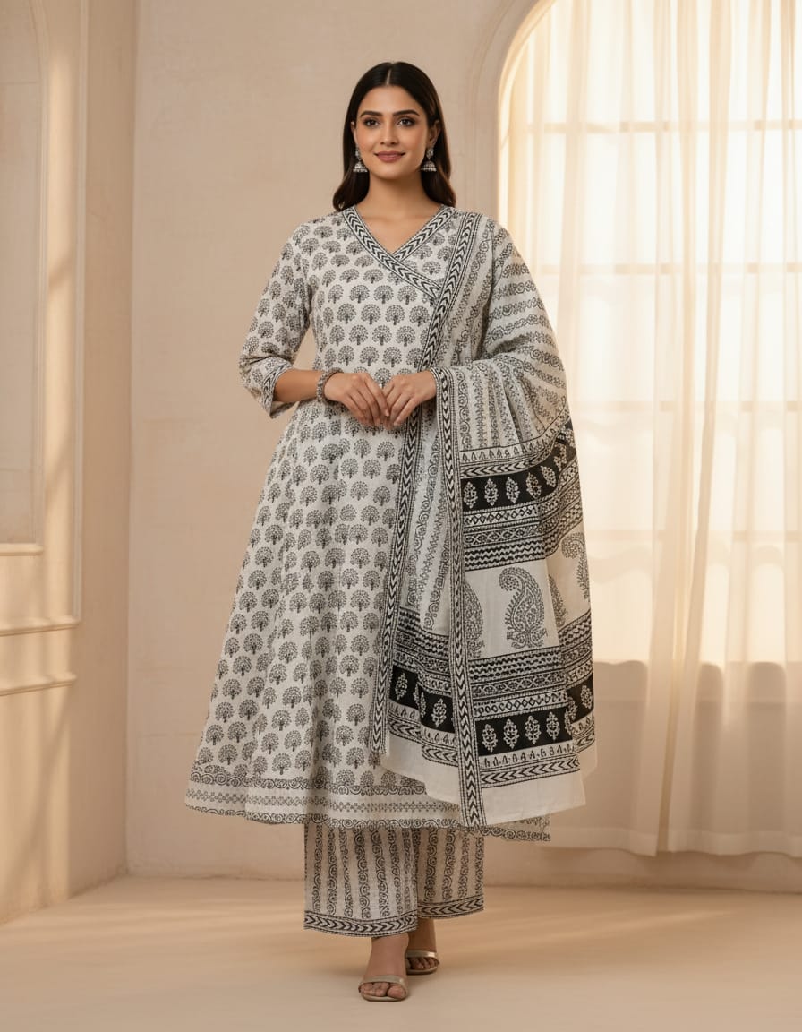 Women's Premium Angrakha Kurta Palazzo & Dupatta Suit Set