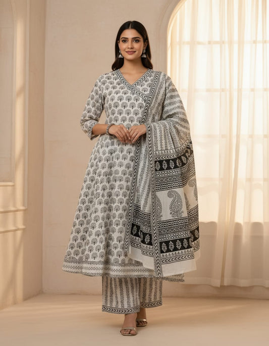 Women's Premium Angrakha Kurta Palazzo & Dupatta Suit Set