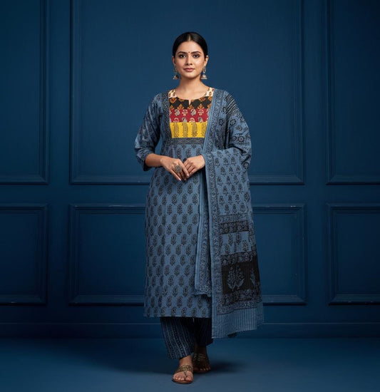 Women's Premium Patch Work Straight Kurta Pant & Dupatta Set