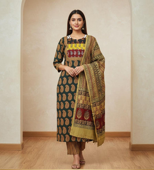 Women's Premium Patch Work Straight Kurta Pant & Dupatta Set