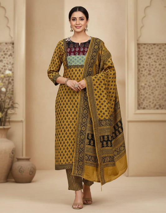 Women's Premium Patch Work Straight Kurta Pant & Dupatta Set