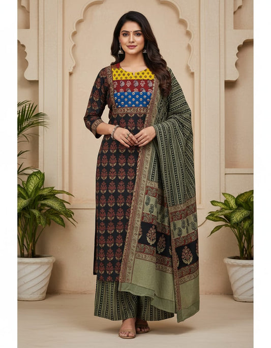 Women's Premium Patch Work Straight Kurta Pant & Dupatta Set